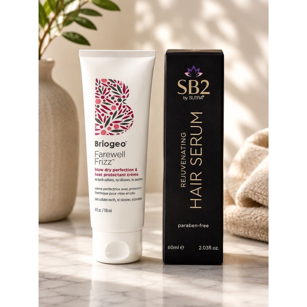 Briogeo Farewell Frizz Heat Protectant + SB2 by SUTRA Rejuvenating Hair Serum - Picture 2 of 4